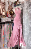 Vintage Bodycon Sweet Halter Senior Prom Dresses Birthday Party Dress Ruffle Debs HZ0307