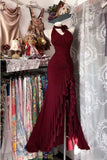 Vintage Bodycon Sweet Halter Senior Prom Dresses Birthday Party Dress Ruffle Debs HZ0307