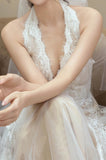 Vintage Halter Lace Wedding Dress, V-neck France Romance Bridal HZ0307