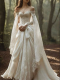 Vintage Off The Shoulder Ivory Lace Wedding Dresses, HZ0307