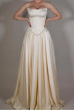 Vintage Off White Strapless Wedding Dress, Pearl Beaded Satin A-line Prom HZ0307