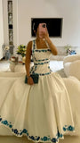 White A-Line Prom Dresses Floral Print Evening Party Dress Holiday HZ0307