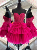 White Sweetheart Applique Lace Homecoming Dress Ruffle Tulle Mini Party Dress, HZ0307