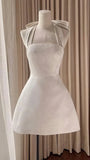 White Tie Halter Homecoming Dresses Mini School Dance Party HZ0307