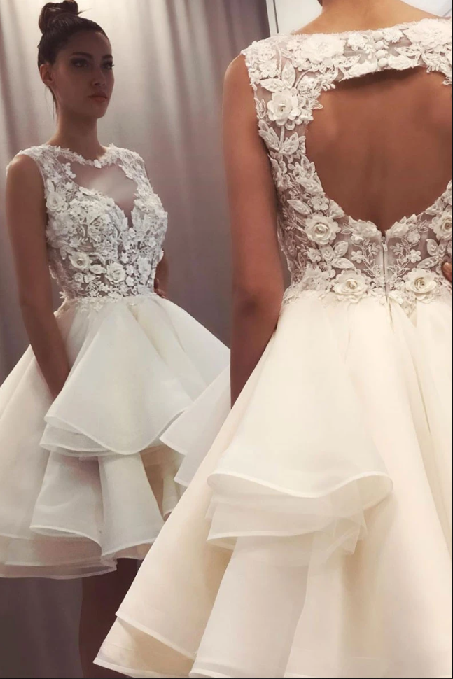 White Tulle Lace Short Homecoming Dress - Cocktail Party HZ0307