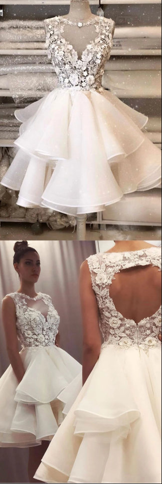 White Tulle Lace Short Homecoming Dress - Cocktail Party HZ0307
