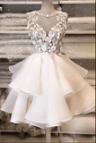 White Tulle Lace Short Homecoming Dress - Cocktail Party HZ0307