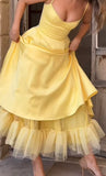 Yellow Prom Dresses Spaghetti Straps Party Dress A-line Senior Prom HZ0307