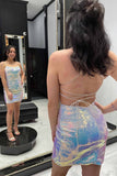LTP1184,White Iridescent Sequin Lace-Up Mini Homecoming HZ0307