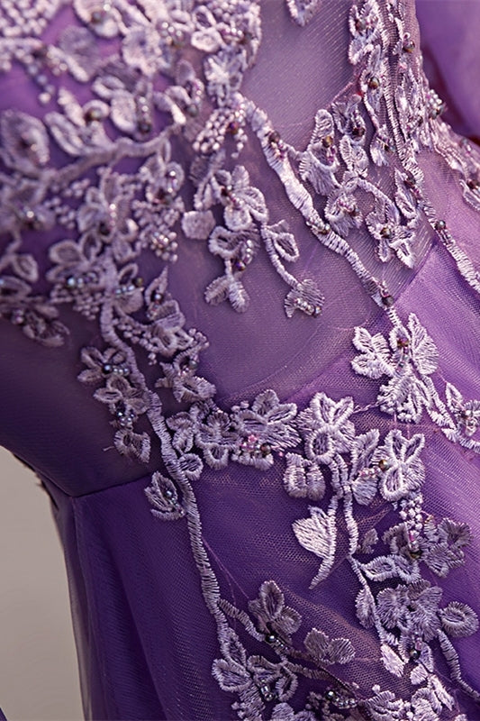 Half Sleeves Purple Appliques Long Paty HZ0307