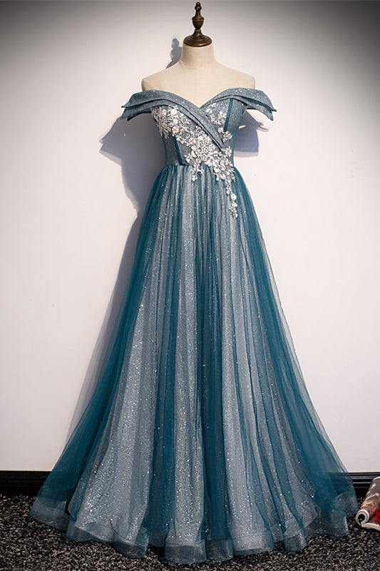 Off the Shoulder Blue Long Party HZ0307