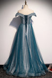 Off the Shoulder Blue Long Party HZ0307