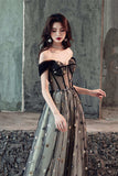 Off the Shoulder Black Long Party Dress with HZ0307