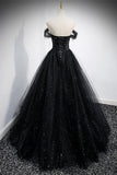 Black Off the Shoulder Tulle Formal HZ0307