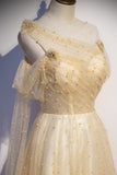 Gorgeous A-line Champagne Pearls Long Prom HZ0307
