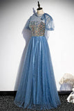 Princess Short Sleeves Blue A-line Party HZ0307
