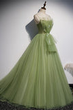 Spaghetti Straps Green A-line Long Party HZ0307