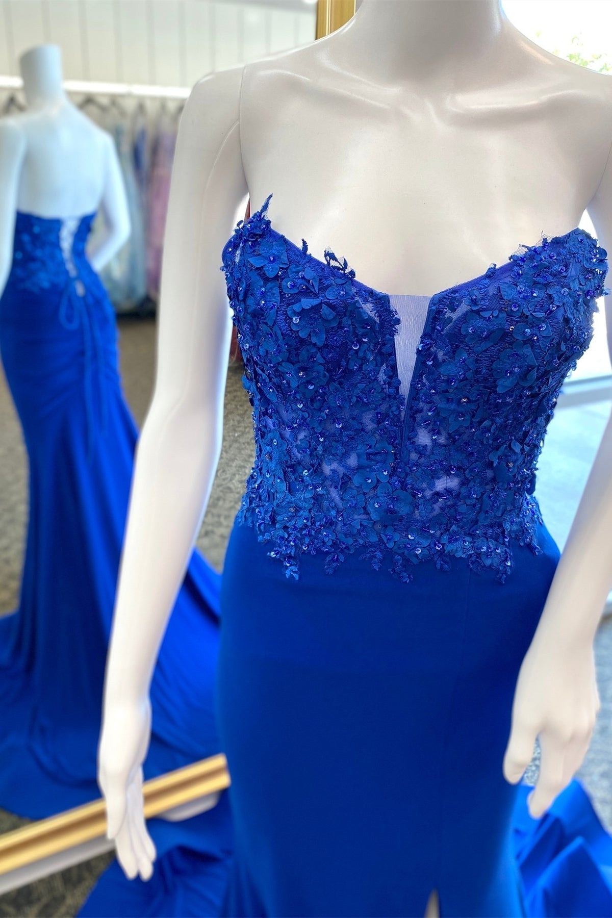 Gorgeous Royal Blue Appliques Mermaid Long Formal HZ0307