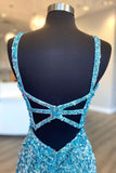Light Blue Sequin Mermaid Long Prom Dress with HZ0307