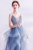 Blue A-line Layered Long Formal HZ0307