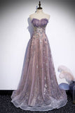 Strapless Purple A-line Long Prom HZ0307