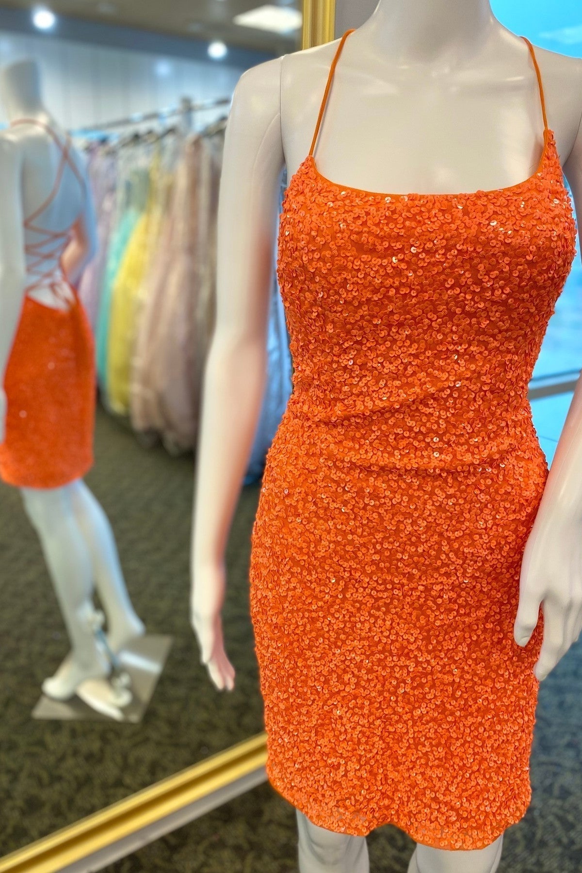 Glitters Orange Sequin Tight Mini Homecoming HZ0307