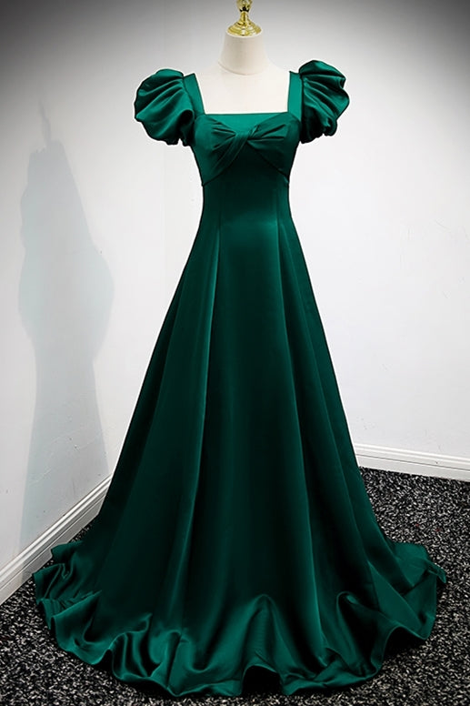 Green A-line Long Formal Dress with Puffy HZ0307