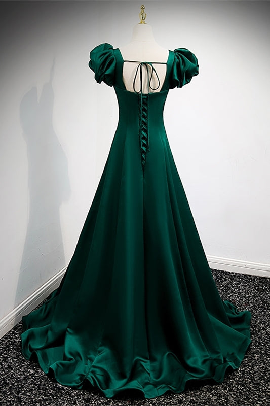 Green A-line Long Formal Dress with Puffy HZ0307