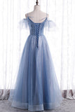 Blue A-line Long Formal Dress with Spaghetti HZ0307