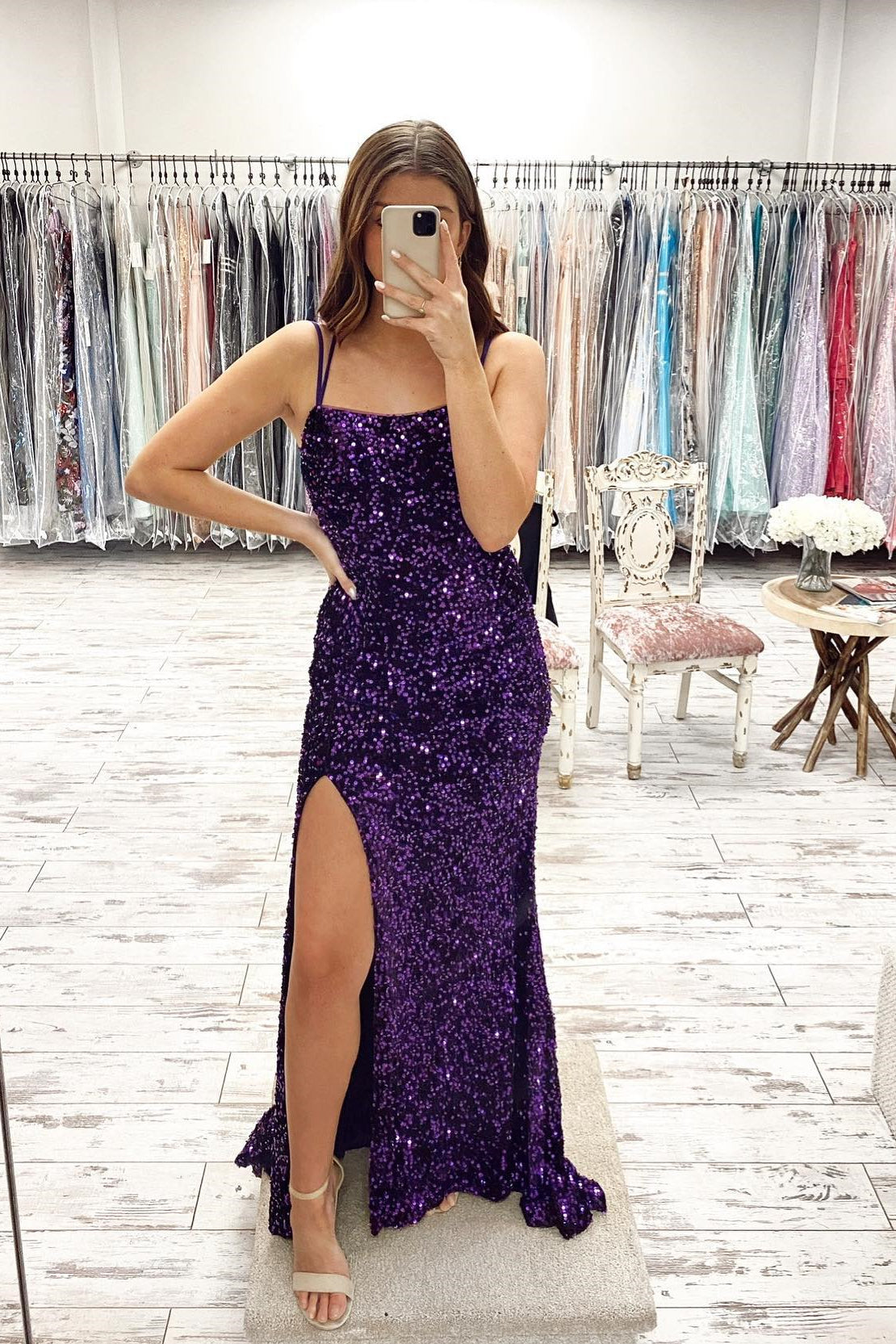 Blue Sequin Straps Mermaid Long Prom Dress with HZ0307
