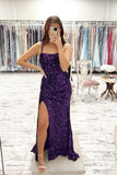 Blue Sequin Straps Mermaid Long Prom Dress with HZ0307