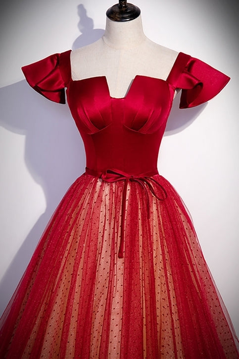 Unique Red A-line Long Princess Dress with Cap HZ0307