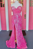 Sparkle Hot Pink Sequin Mermaid Sweetheart Long Prom HZ0307
