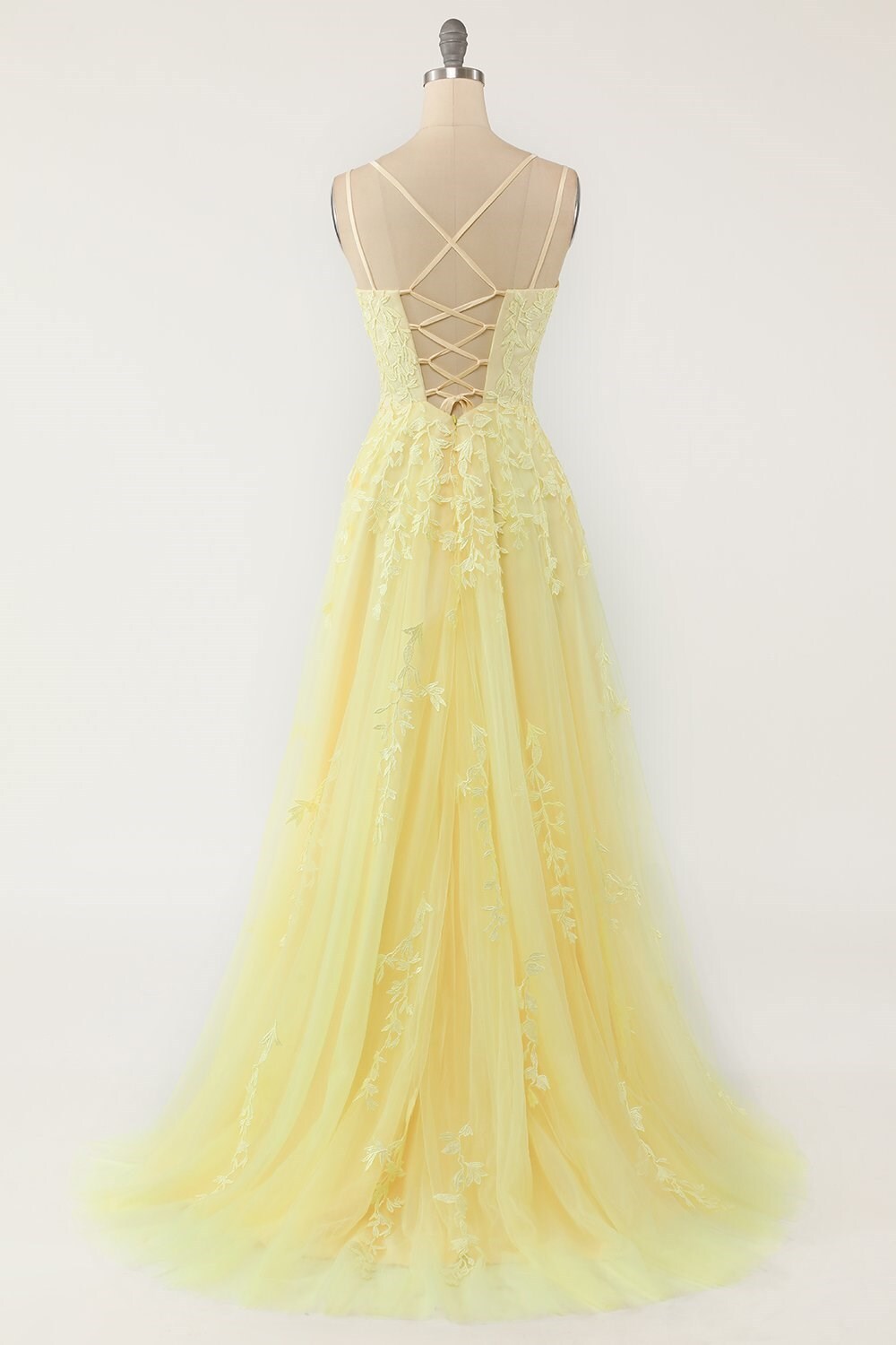 Princess Yellow Appliques A-line Long Prom HZ0307