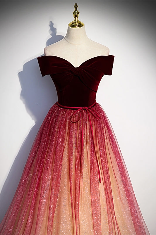 Off the Shoulder Wine Red Long Prom HZ0307