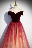 Off the Shoulder Wine Red Long Prom HZ0307