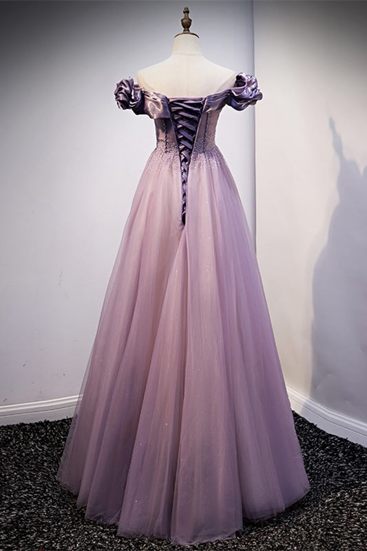 Princess Off the Shoulder Purple Long Party HZ0307