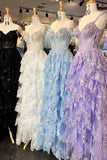 Corset Tulle Appliques Tiered Ruffle Long Prom Dress with HZ0307