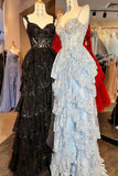 Corset Tulle Appliques Tiered Ruffle Long Prom Dress with HZ0307
