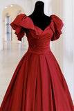 Red Ball Gown with Bell Sleeves and Lace UP HZ0307