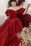Red Ball Gown with Bell Sleeves and Lace UP HZ0307