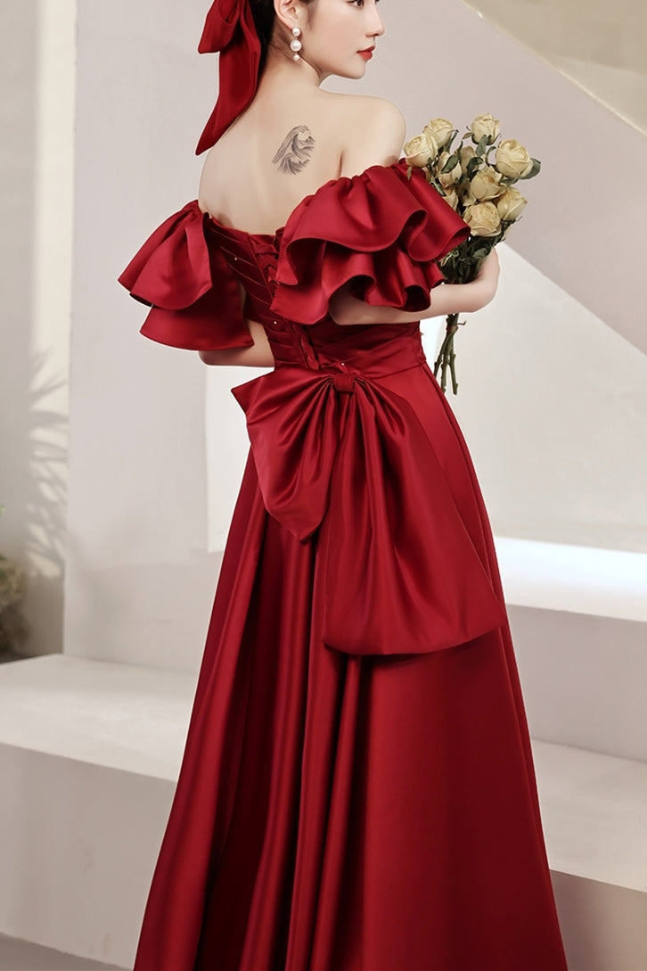 Red Ball Gown with Bell Sleeves and Lace UP HZ0307