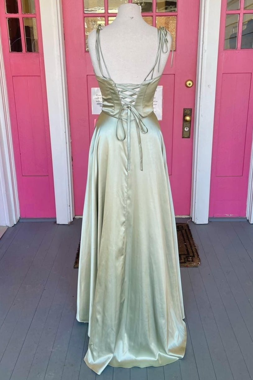 Sage Green A-line Long Formal Dress with Cowl HZ0307