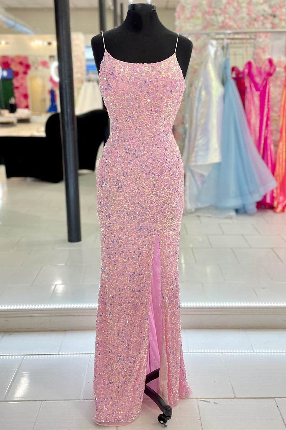 Pink Sequins Mermaid Long Formal Dress with HZ0307