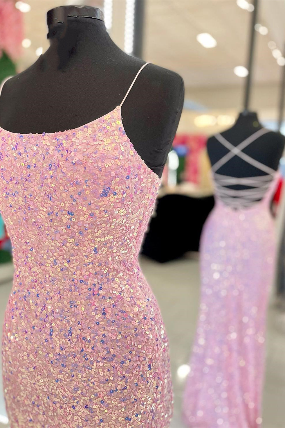 Pink Sequins Mermaid Long Formal Dress with HZ0307