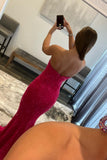 Elegant Fuchsia Sequin Strapless Mermaid Long Formal HZ0307