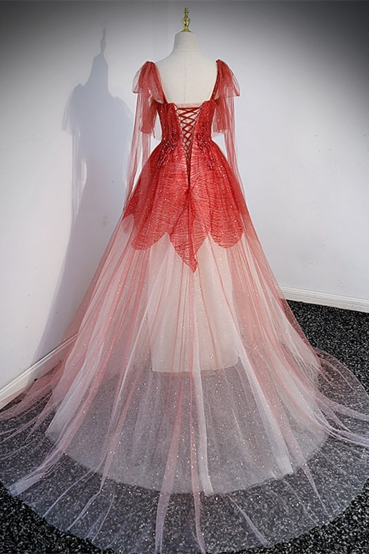 Princess Red Ombre A-line Long Formal Dress with HZ0307