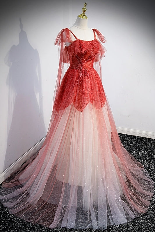 Princess Red Ombre A-line Long Formal Dress with HZ0307