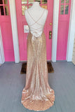 Champagne Sequin Mermaid Long Formal Dress with HZ0307