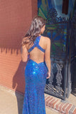 Sexy Halter Royal Blue Sequin Mermaid Long Prom HZ0307